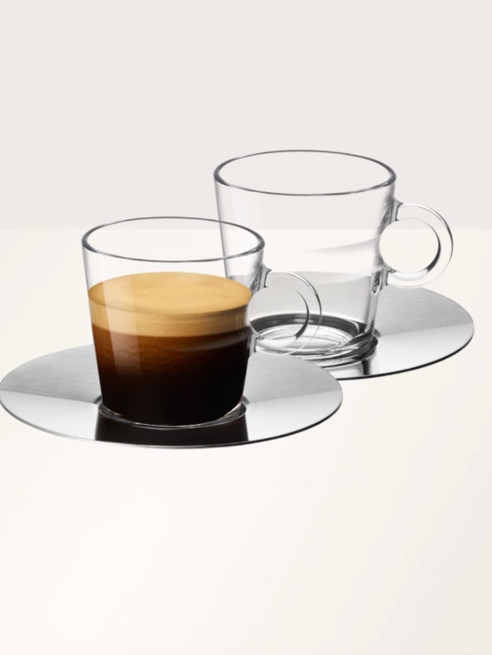 2 Nespresso View Lungo Espresso Cup Saucer Set Silver View Collection Glass 2pc